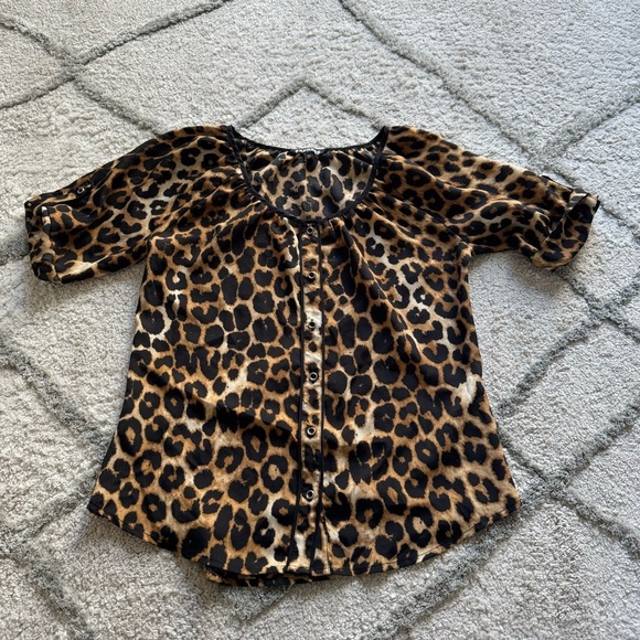 Leopard cheetah print sweater cardigan Express blouse button brown black small - Picture 2 of 7
